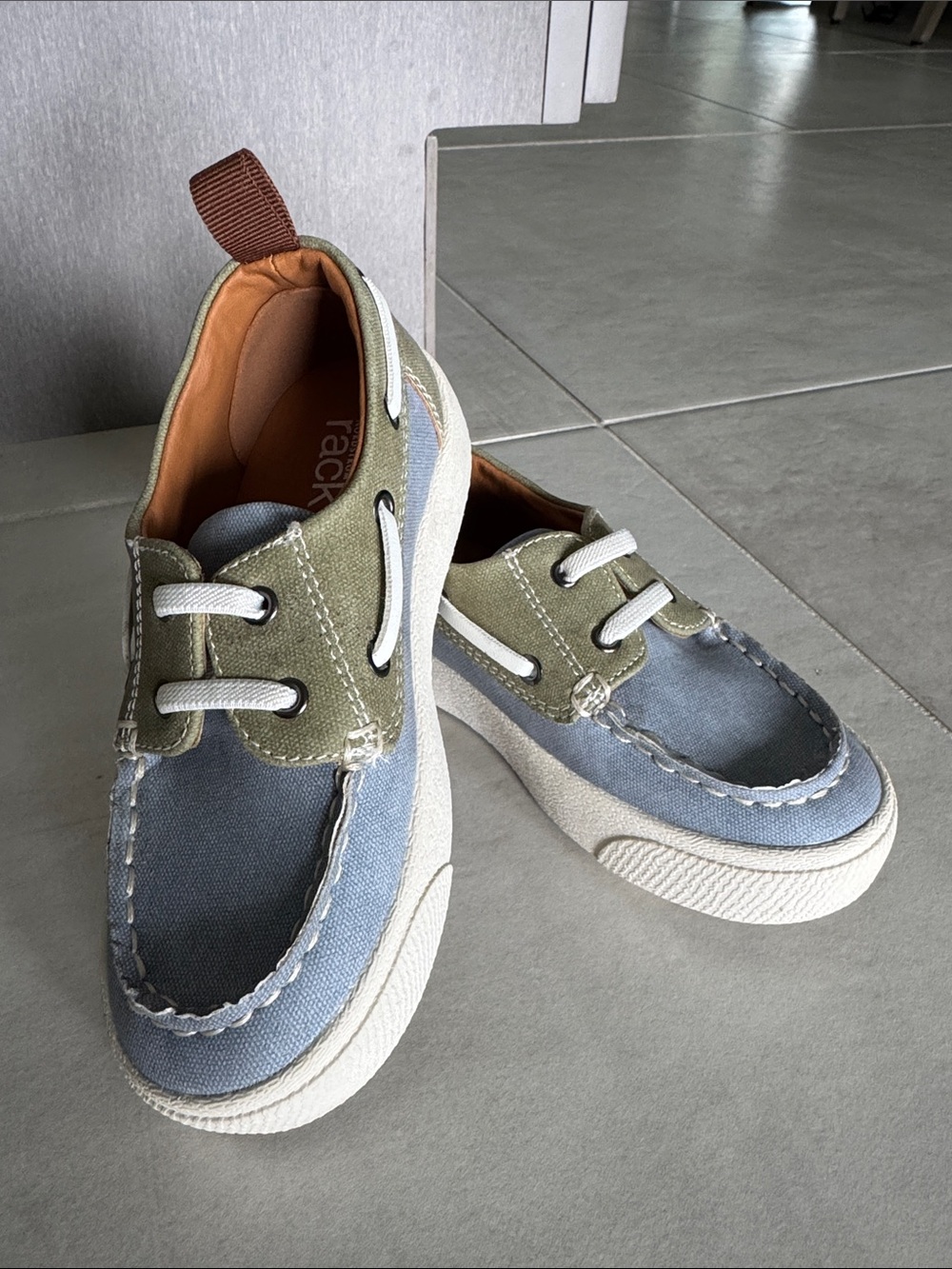 Kids Two-Tone Canvas Boat Sneakers in Blue and Olive